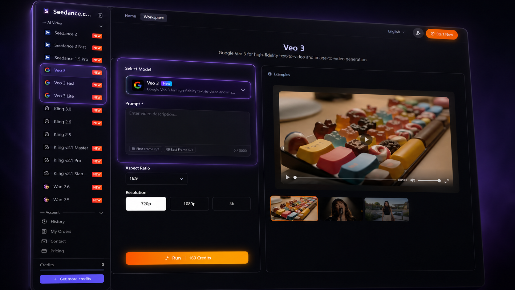 Veo model selection in the Seedance.com.ai AI video workspace.png